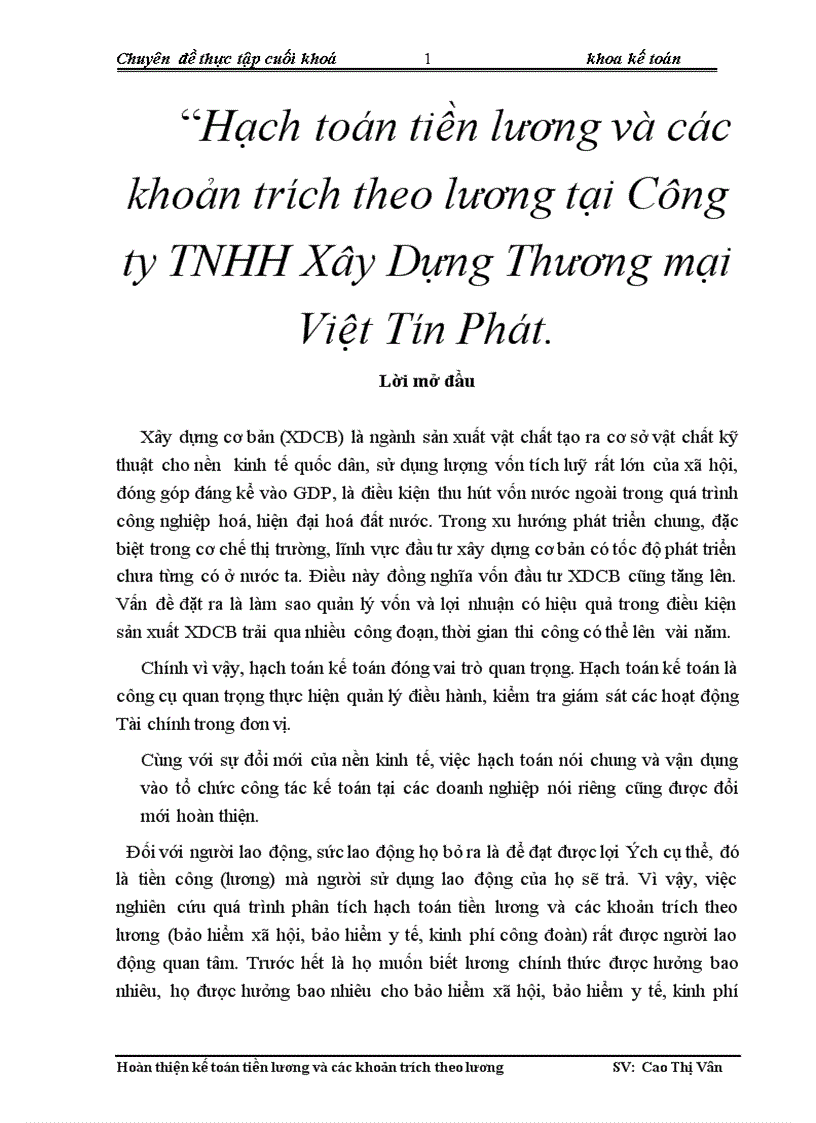 Hạch toán tiền lương và các khoản trích theo lương tại Công ty TNHH Xây Dựng Thương mại Việt Tín Phát