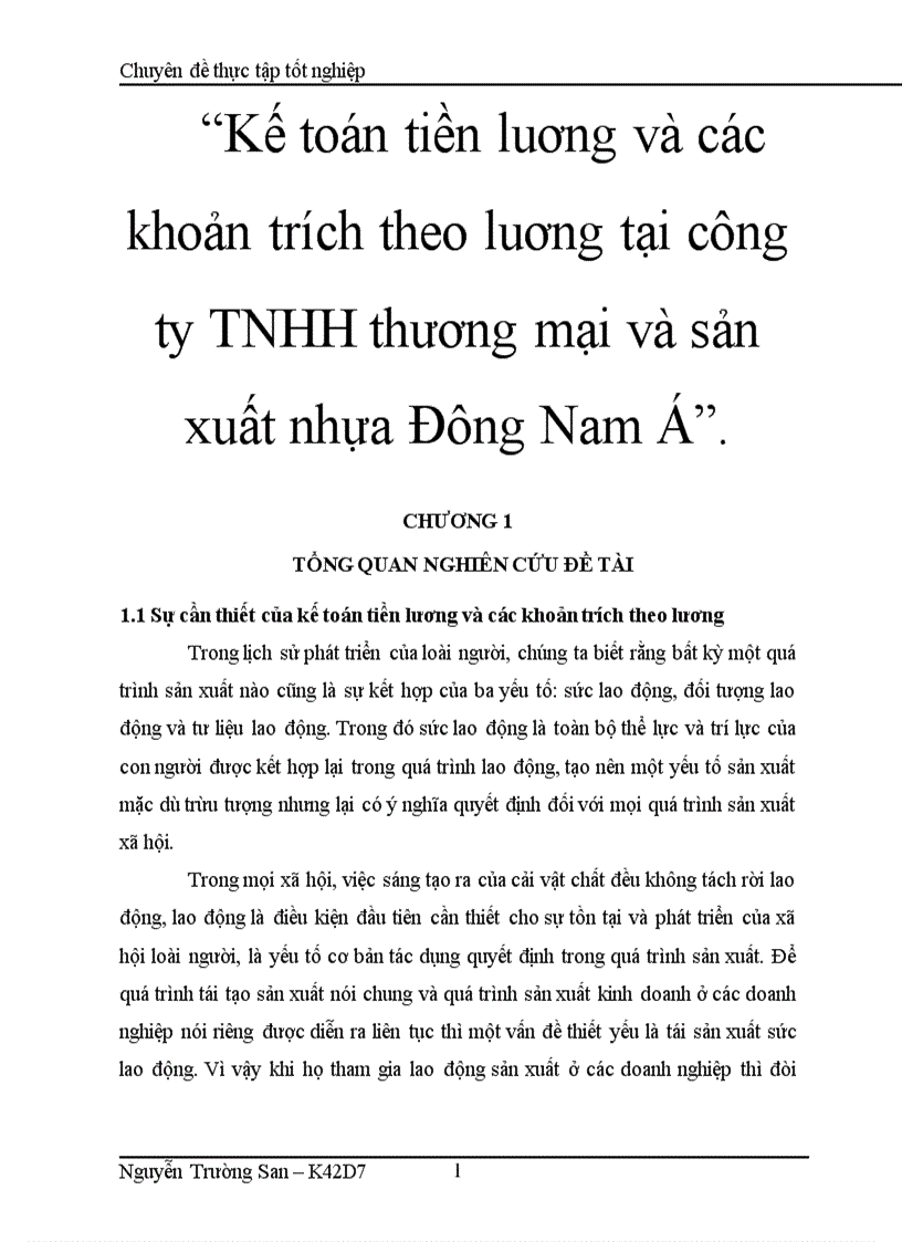 Kế toán tiền luơng và các khoản trích theo luơng tại công ty TNHH thương mại và sản xuất nhựa Đông Nam Á 1