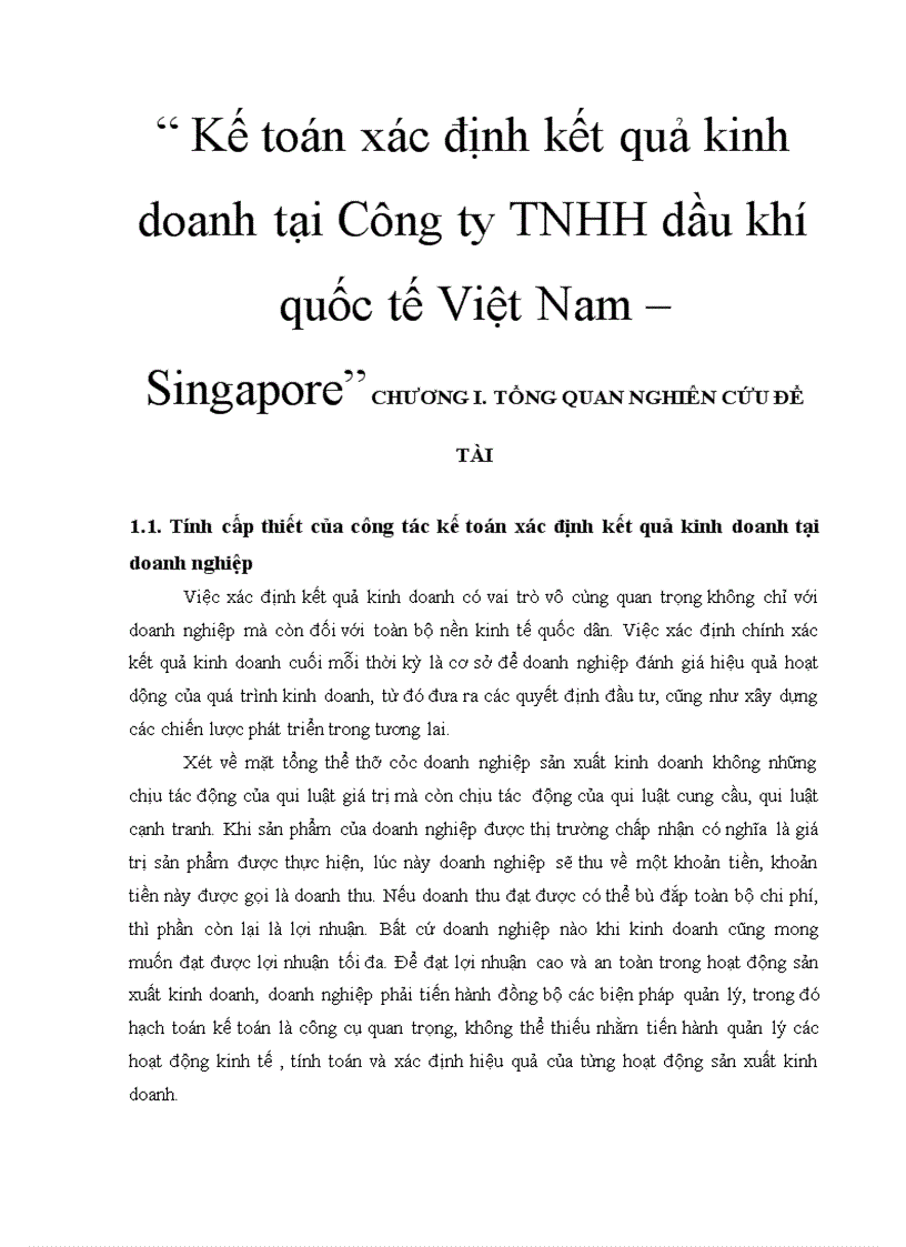 Kế toán xác định kết quả kinh doanh tại Công ty TNHH dầu khí quốc tế Việt Nam Singapore