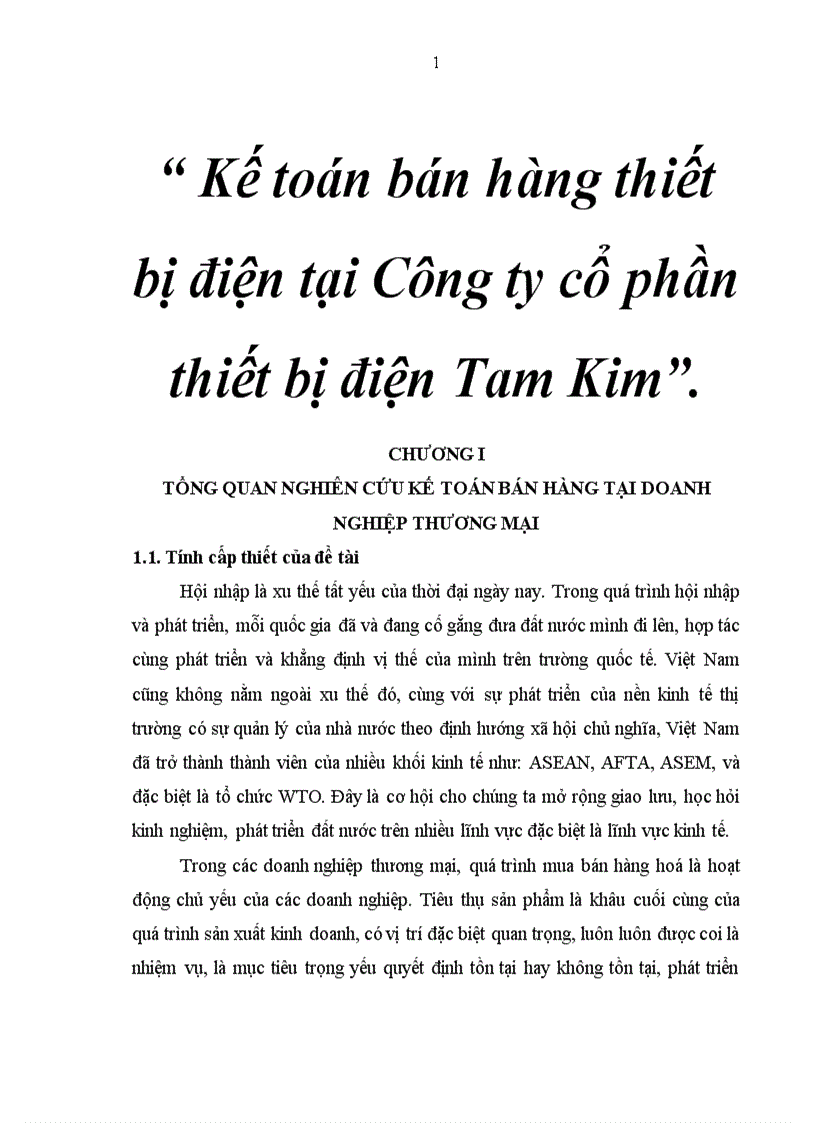 Kế toán bán hàng thiết bị điện tại Công ty cổ phần thiết bị điện Tam Kim 1