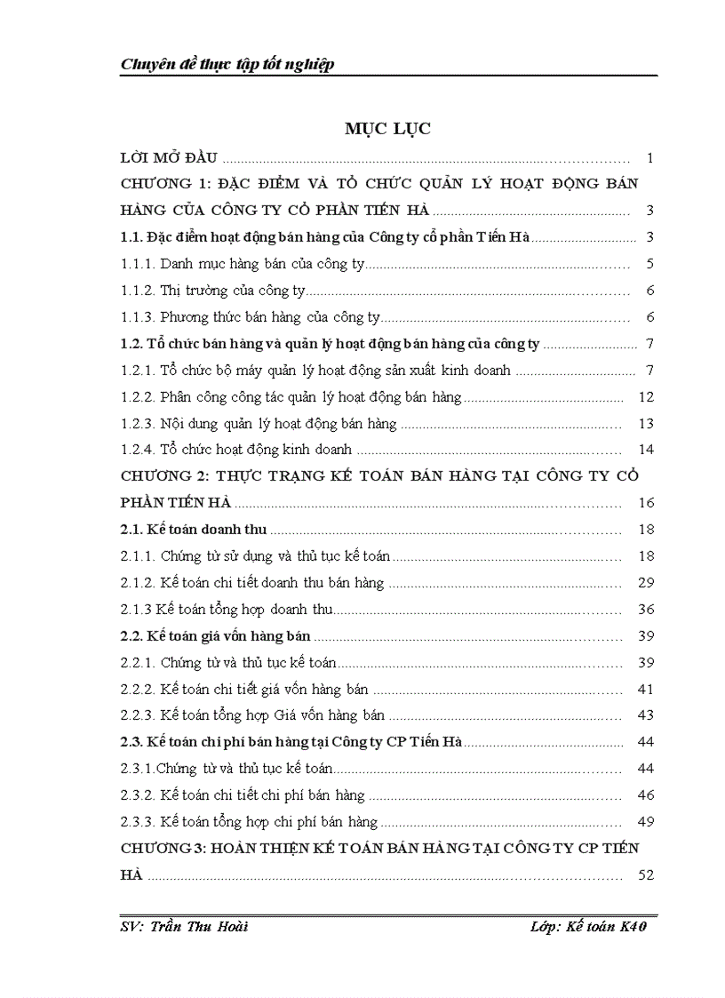 Hoàn thiện kế toán bán hàng tại Công ty cổ phần Tiến Hà