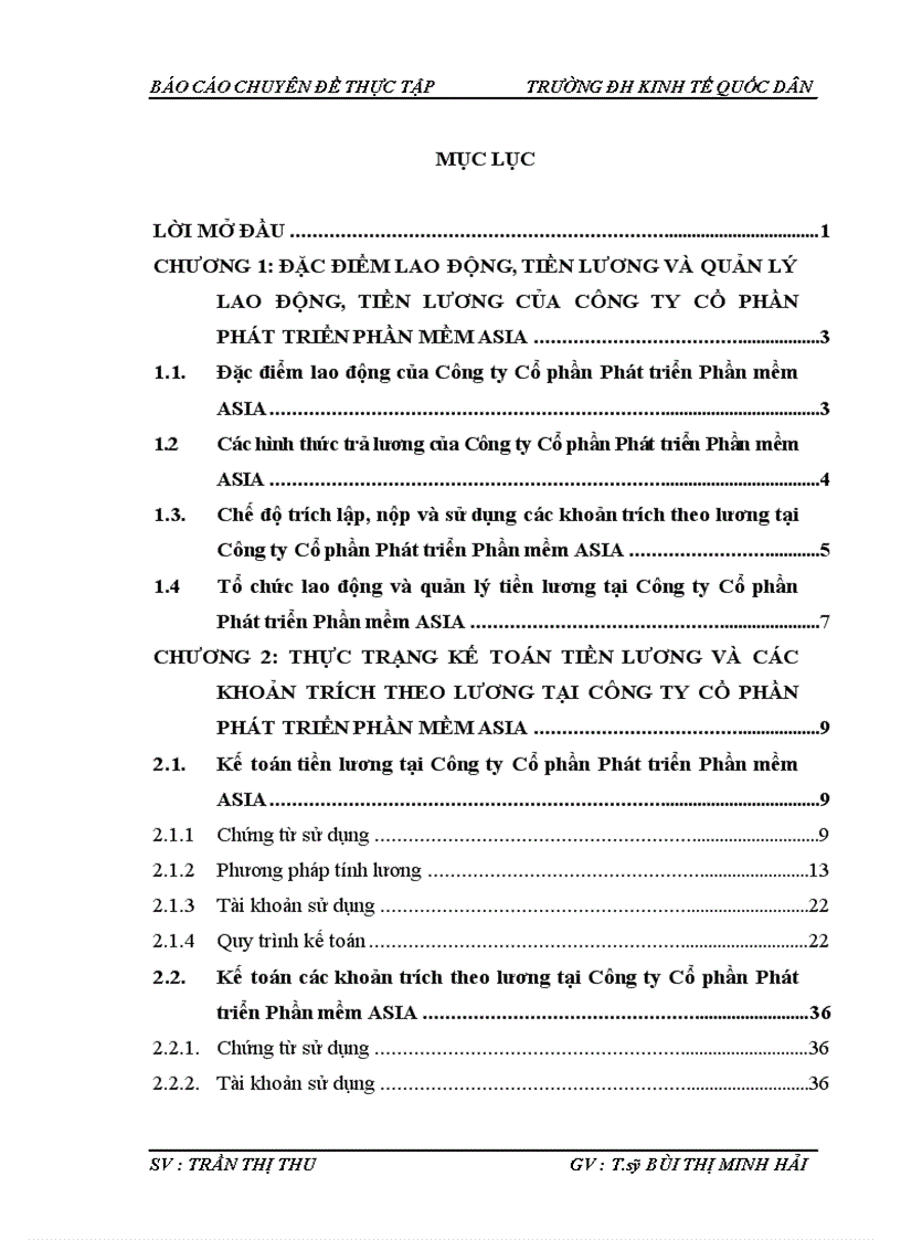 Hoàn thiện kế toan tiền lương và cỏc khoản trích theo lươơng tại Công ty Cổ phần Phát triển Phần mềm ASIA