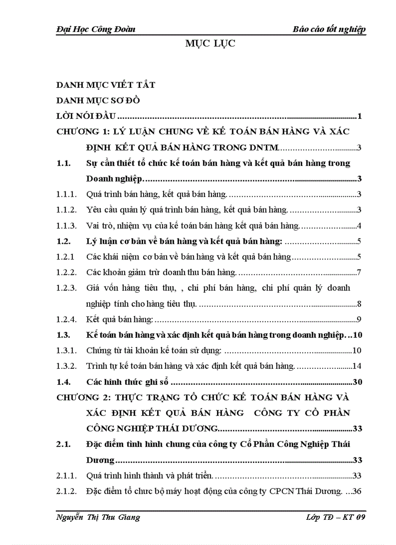Hoàn thiện kế toán bán hàng và xác định kết quả bán hàng ở công ty Cổ Phần Công Nghiệp Thái Dương 1
