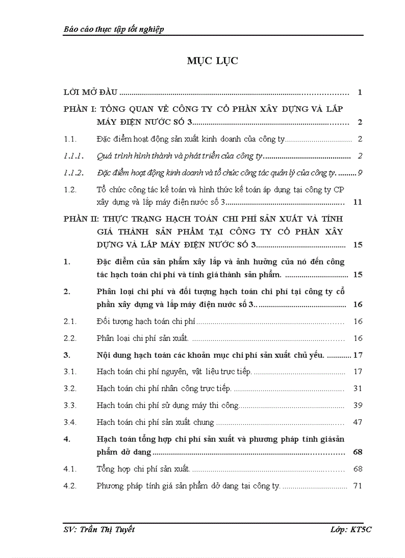 Một số ý kiến nhằm hoàn thiện công tác kế toán tập hợp chi phí sản xuất và tính giá thành sản phẩm tại Công ty CP xây dựng và lắp máy điện nước số 3