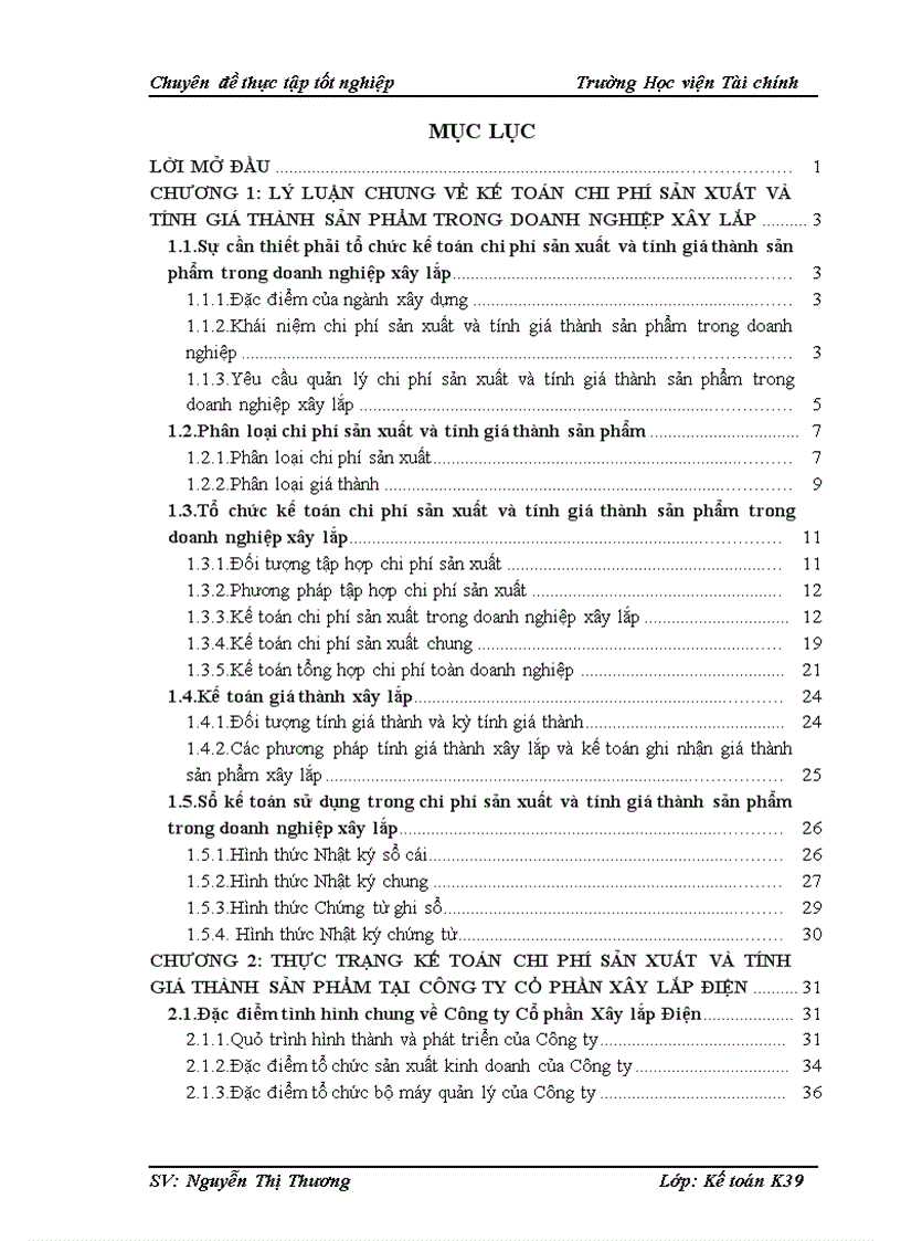 Kế toán chi phí sản xuất và tính giá thành sản phẩm tại công ty cổ phần xây lắp điện 1