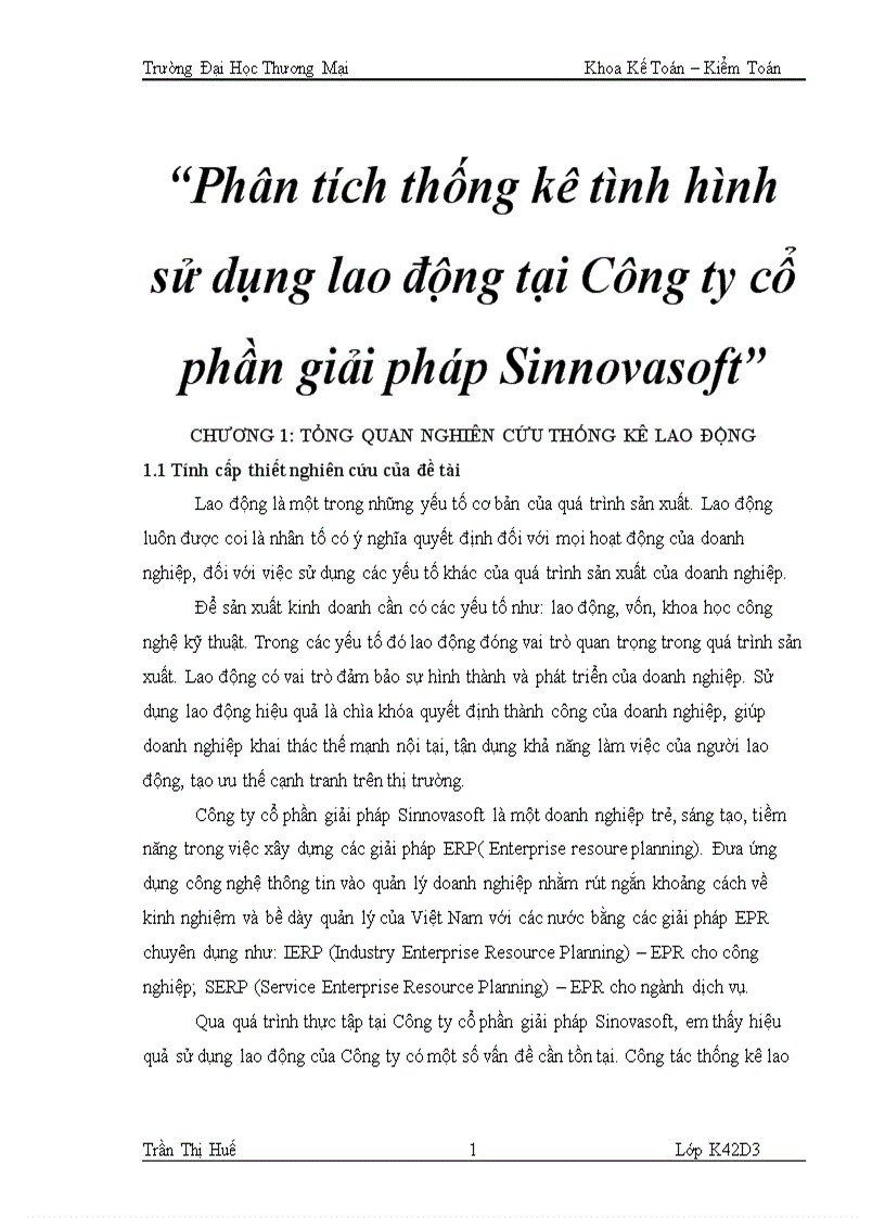 Phân tích thống kê tình hình sử dụng lao động tại Công ty cổ phần giải pháp Sinnovasoft 3