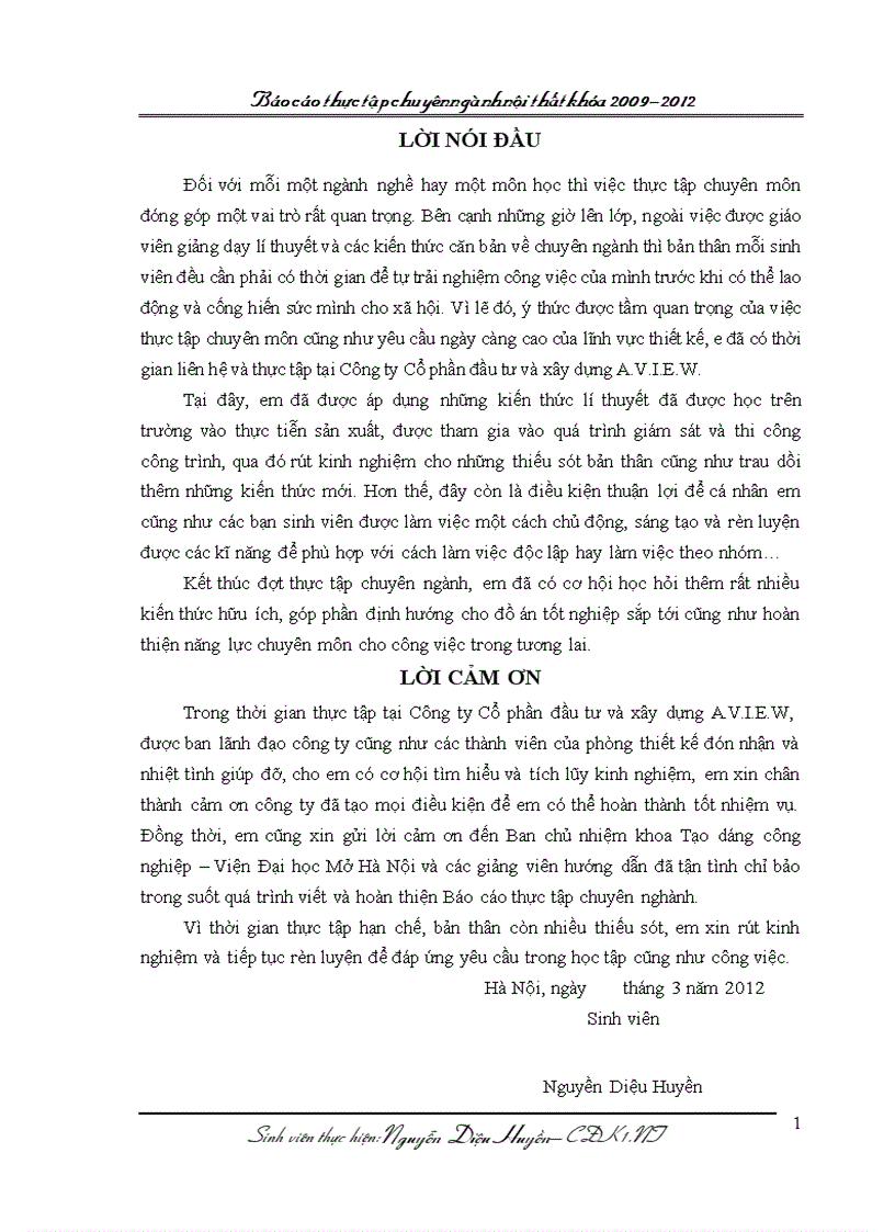 Báo cáo thực tập tại Công ty Cổ phần đầu tư và xây dựng A V I E W