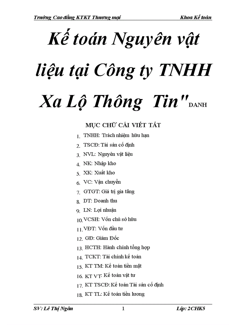 Kế toán Nguyên vật liệu tại Công ty TNHH Xa Lộ Thông Tin 3