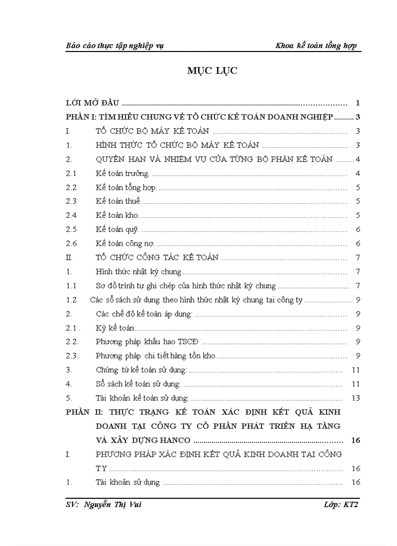 Kế toán kết quả kinh doanh tại Công ty cổ Phần Phát triển Hạ Tầng và Xây Dựng Hanco 1
