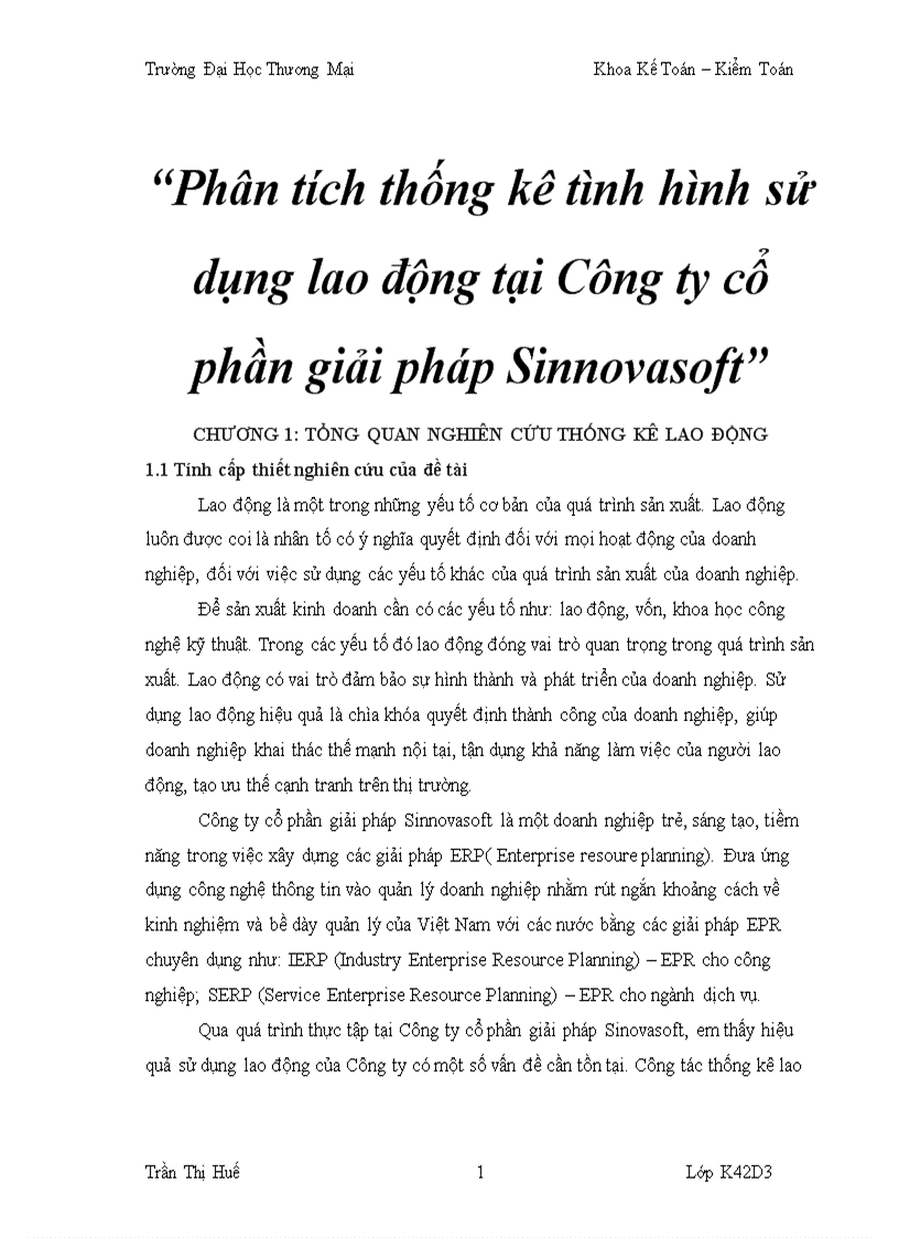 Phân tích thống kê tình hình sử dụng lao động tại Công ty cổ phần giải pháp Sinnovasoft 4