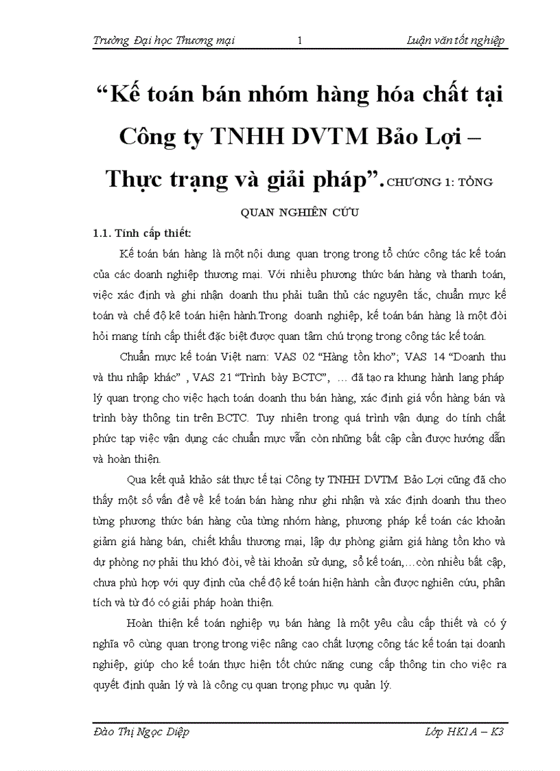 Kế toán bán nhóm hàng hóa chất tại Công ty TNHH DVTM Bảo Lợi Thực trạng và giải pháp 1