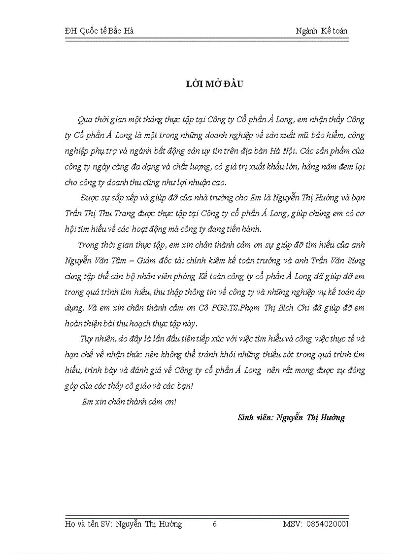 Báo cáo thực tập tại Công ty cổ phần Á Long
