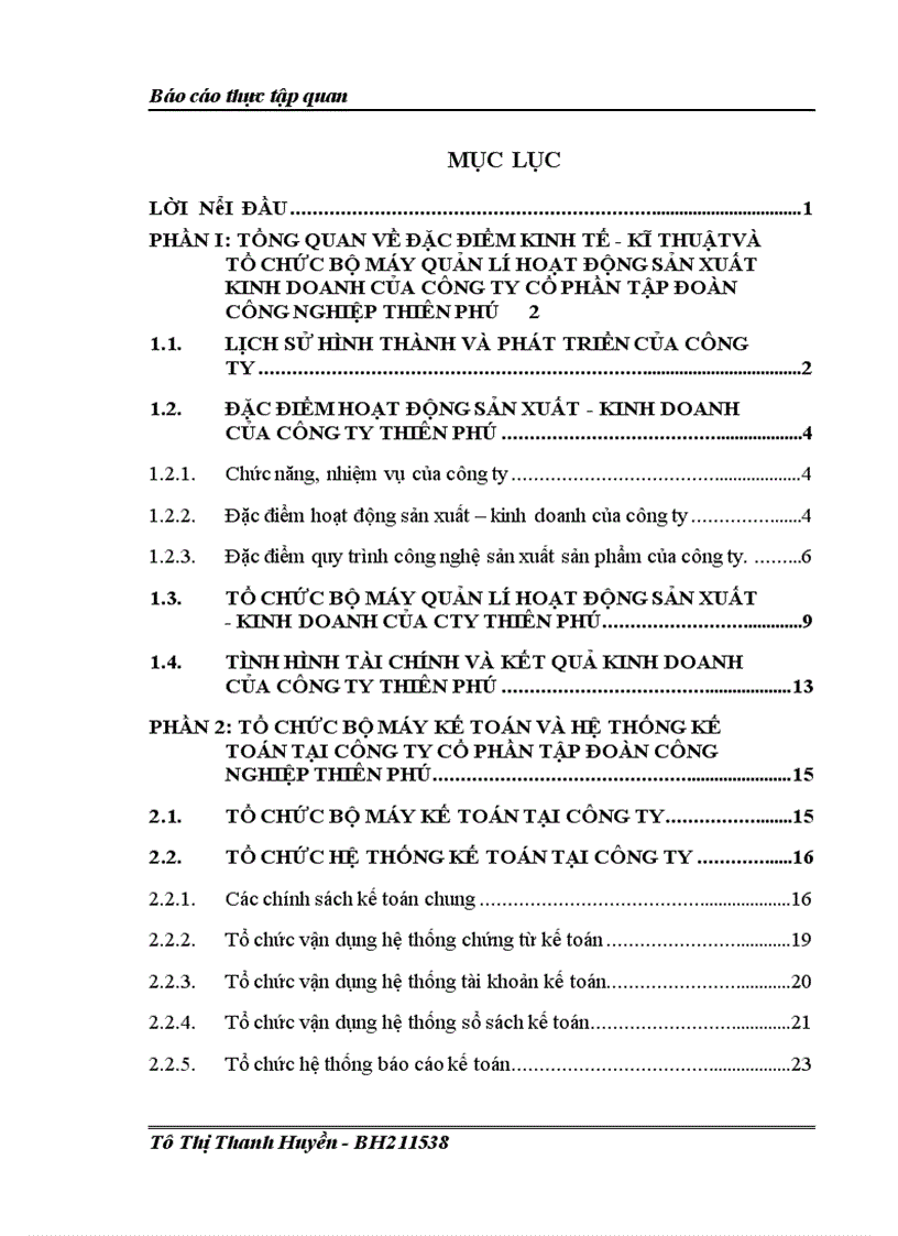 Tổ chức bộ máy kế toán và hệ thống kế toán tại công ty cổ phần tập đoàn công nghiệp thiên phú 1