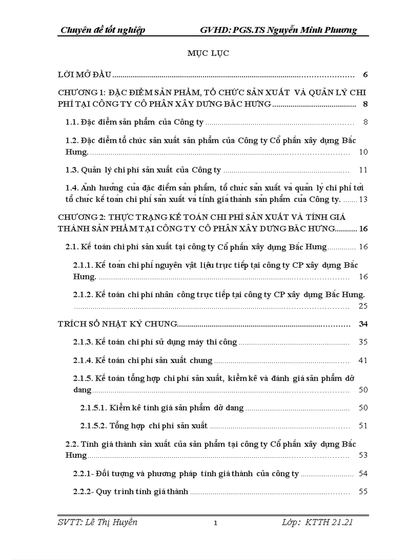 Thực trạng kế toán chi phí sản xuất và tính giá thành sản phẩm tại Công ty Cổ phần xây dựng Bắc Hưng