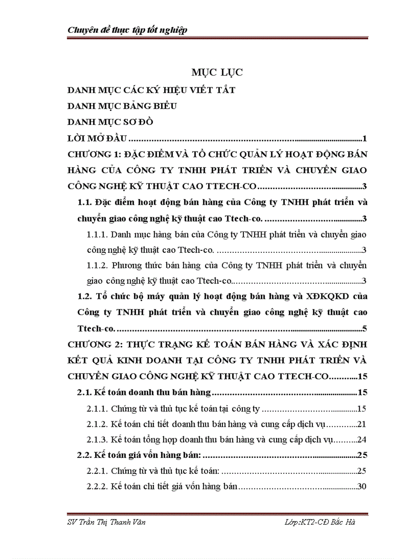 Kế toán bán hàng và xác định kết quả kinh doanh của công ty TNHH phát triển và chuyển giao công nghệ kỹ thuật cao TTech co 1