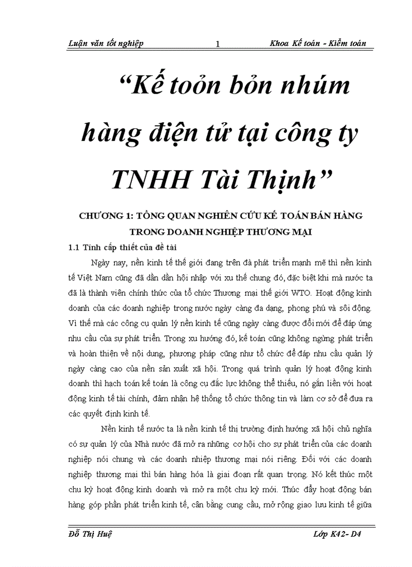 Kế toán bán nhóm hàng điện tử tại công ty TNHH Tài Thịnh