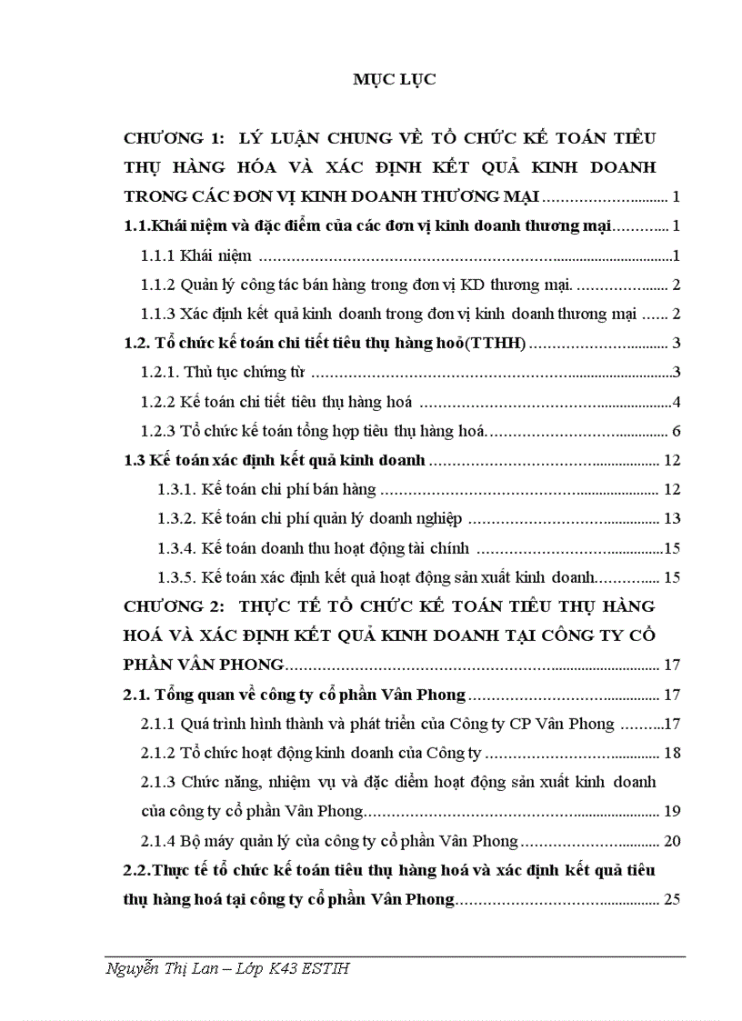 Tổ chức kế toán tiêu thụ hàng hoá và xác định kết quả kinh doanh tại công ty cổ phần vân phong