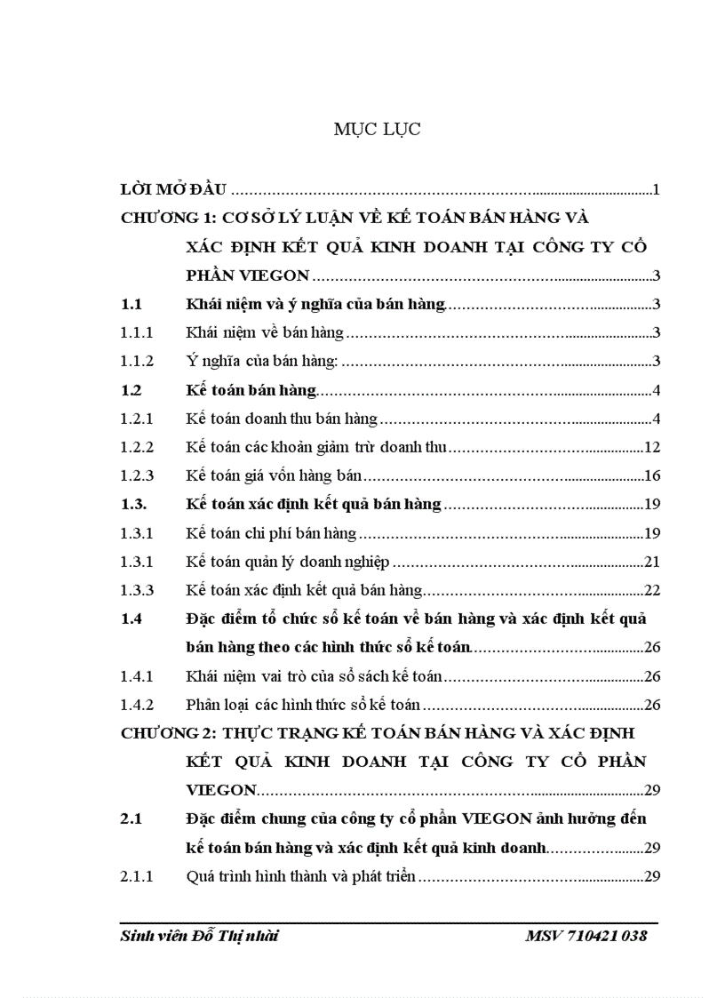 Kế toán bán hàng và xác định kết quả kinh doanh tại công ty cổ phần viegon 1