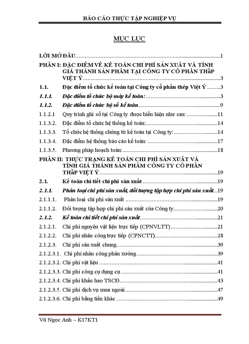 Kế toán chi phí sản xuất và tính giá thành sản phẩm công ty cổ phần thép việt ý 1