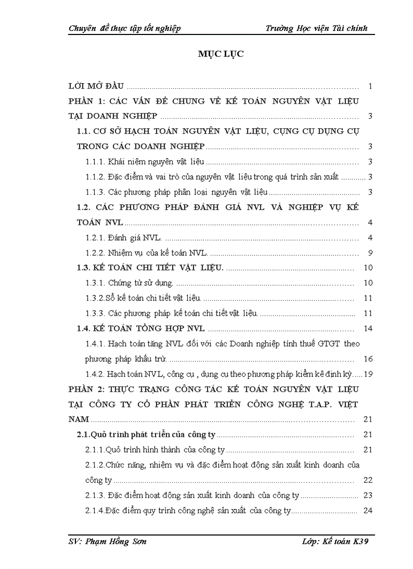 Hoàn thiện kế toán nguyên vật liệu Công cụ dụng cụ tại Công ty Cổ phần Công nghệ T A P 1