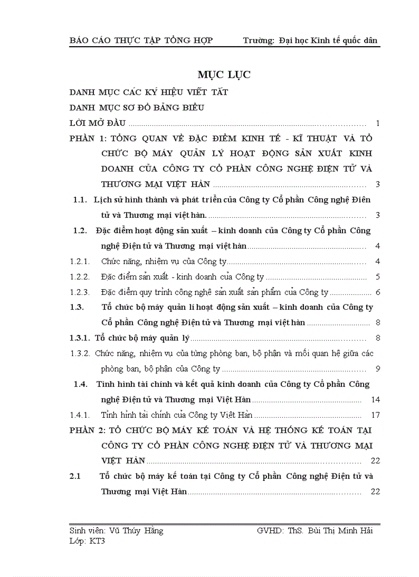 Tổ chức bộ máy kế toán và hệ thống kế toán tại công ty cổ phần công nghệ điện tử và thương mại việt hàn