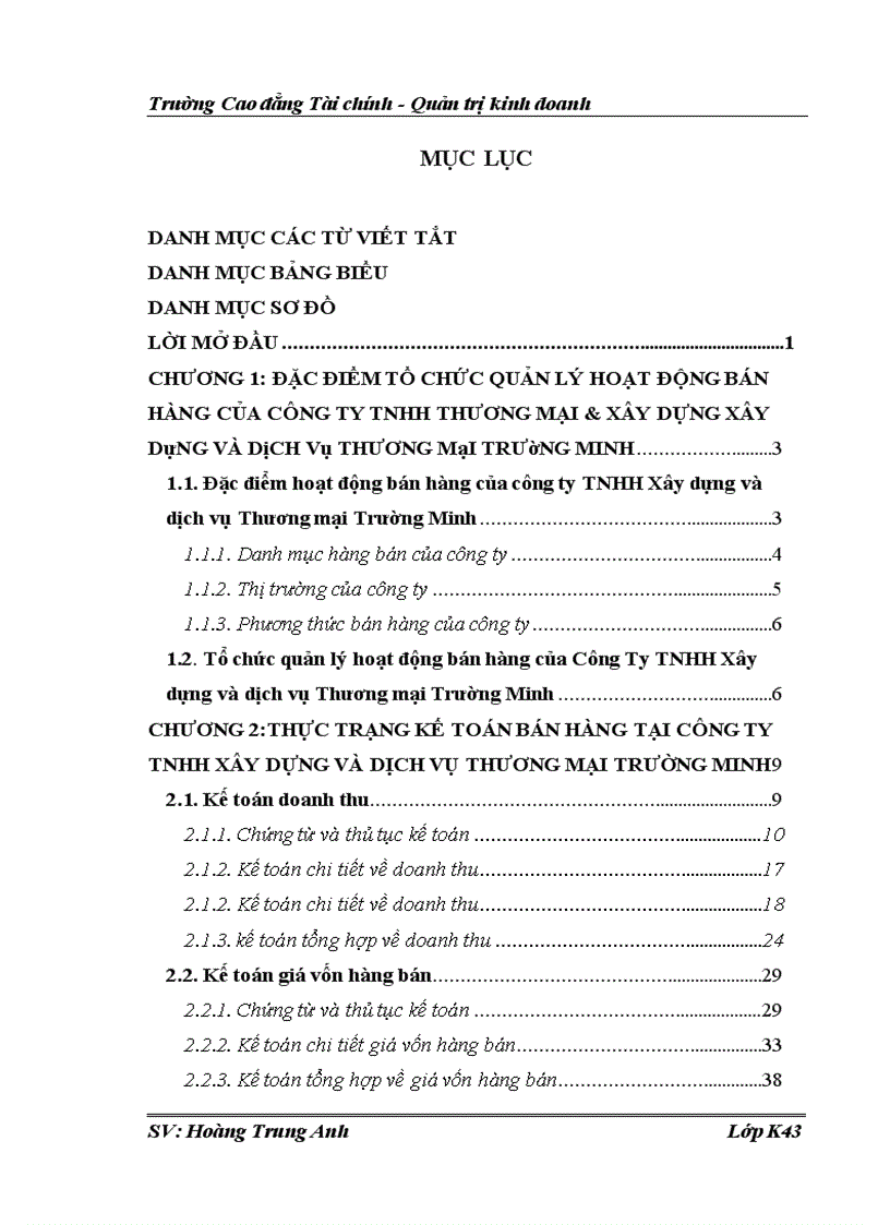 Thực trạng kế toán bán hàng tại công ty tnhh xây dựng và dịch vụ thương mại trường minh