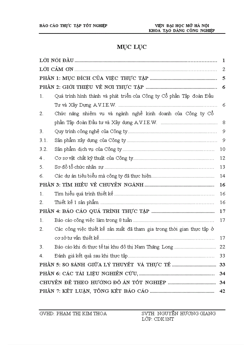 Báo cáo thực tập tại văn phòng Công ty Cổ phần Tập đoàn Đầu Tư và Xây Dựng A V I E W