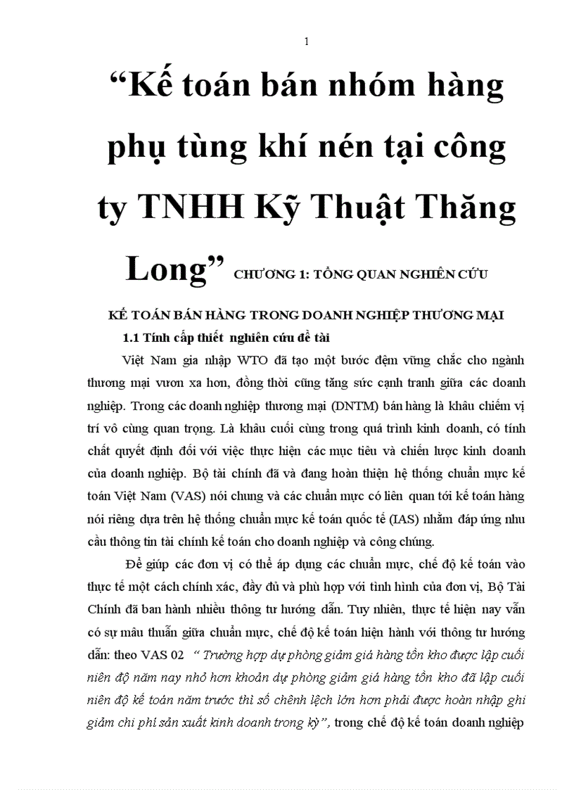 Kế toán bán nhóm hàng phụ tùng khí nén tại công ty TNHH Kỹ Thuật Thăng Long 3