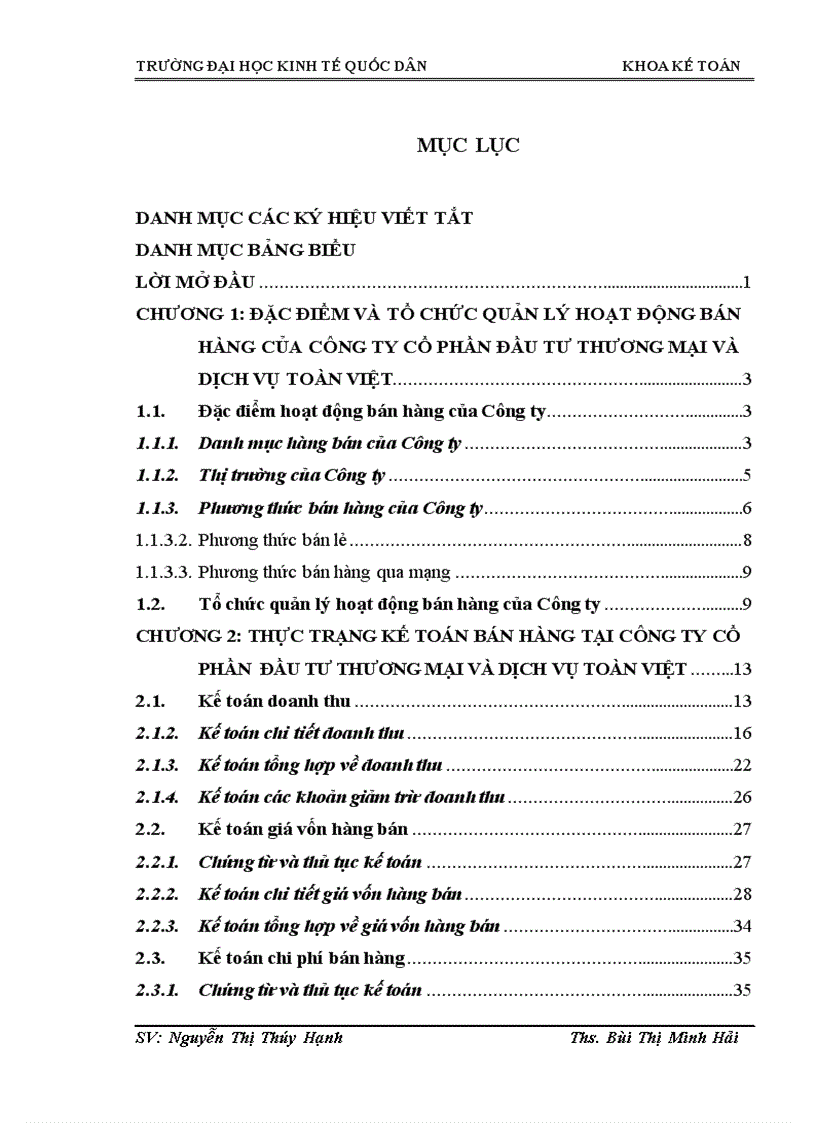 Kế toán bán hàng tại công ty cổ phần đầu tư thương mại và dịch vụ toàn việt