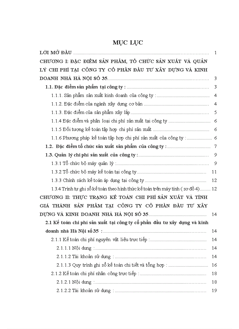 Hoàn thiện kế toán tập hợp chi phí sản xuất và tính giá thành sản phẩm tại Công ty cổ phần đầu tư xây dựng và kinh doanh nhà Hà Nội số 35 1