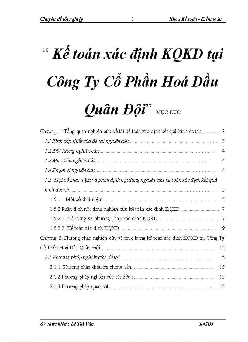 Kế toán xác định KQKD tại Công Ty Cổ Phần Hoá Dầu Quân Đội