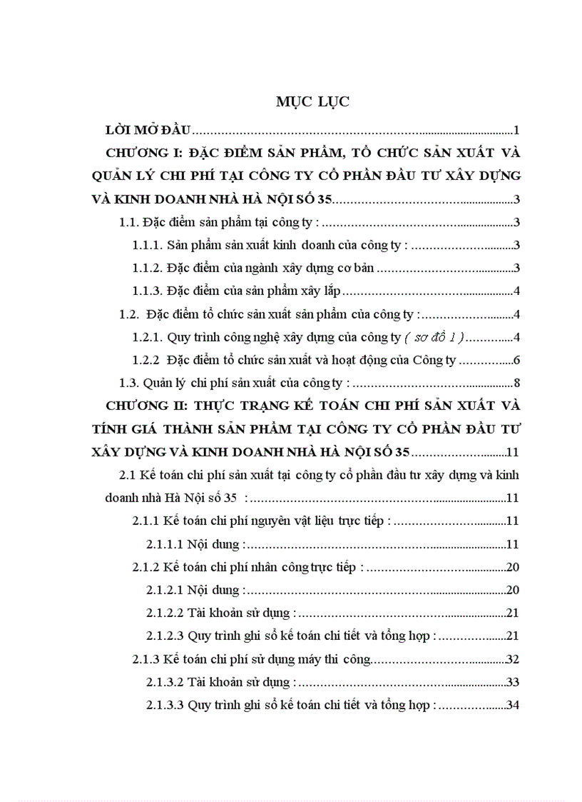 Kế toán chi phí sản xuất và tính giá thành sản phẩm tại công ty cổ phần đầu tư xây dựng và kinh doanh nhà hà nội số 35