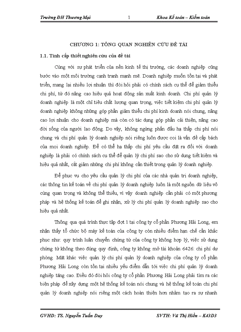 Kế toán chi phí quản lý doanh nghiệp tại công ty cổ phần Phương Hải Long