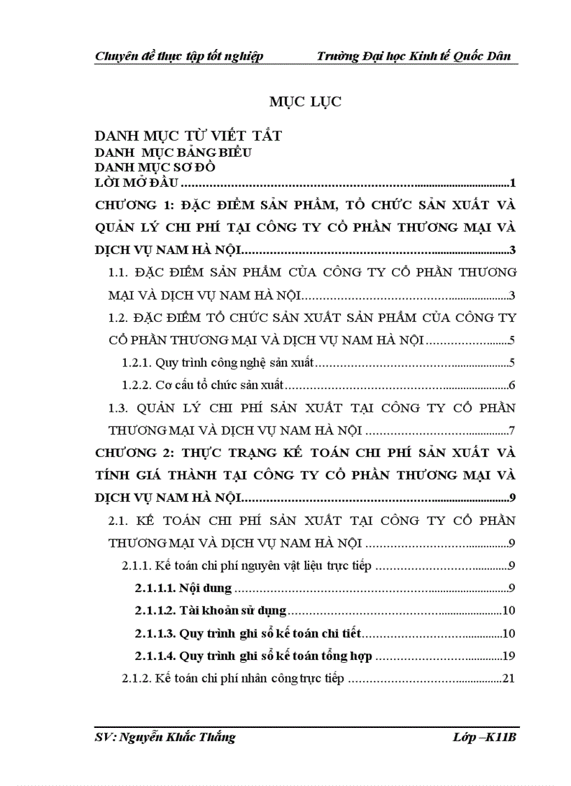Hoàn thiện kế toán chi phí sản xuất và tính giá thành sản phẩm tại Công ty cổ phần thương mại và dịch vụ Nam Hà Nội 1