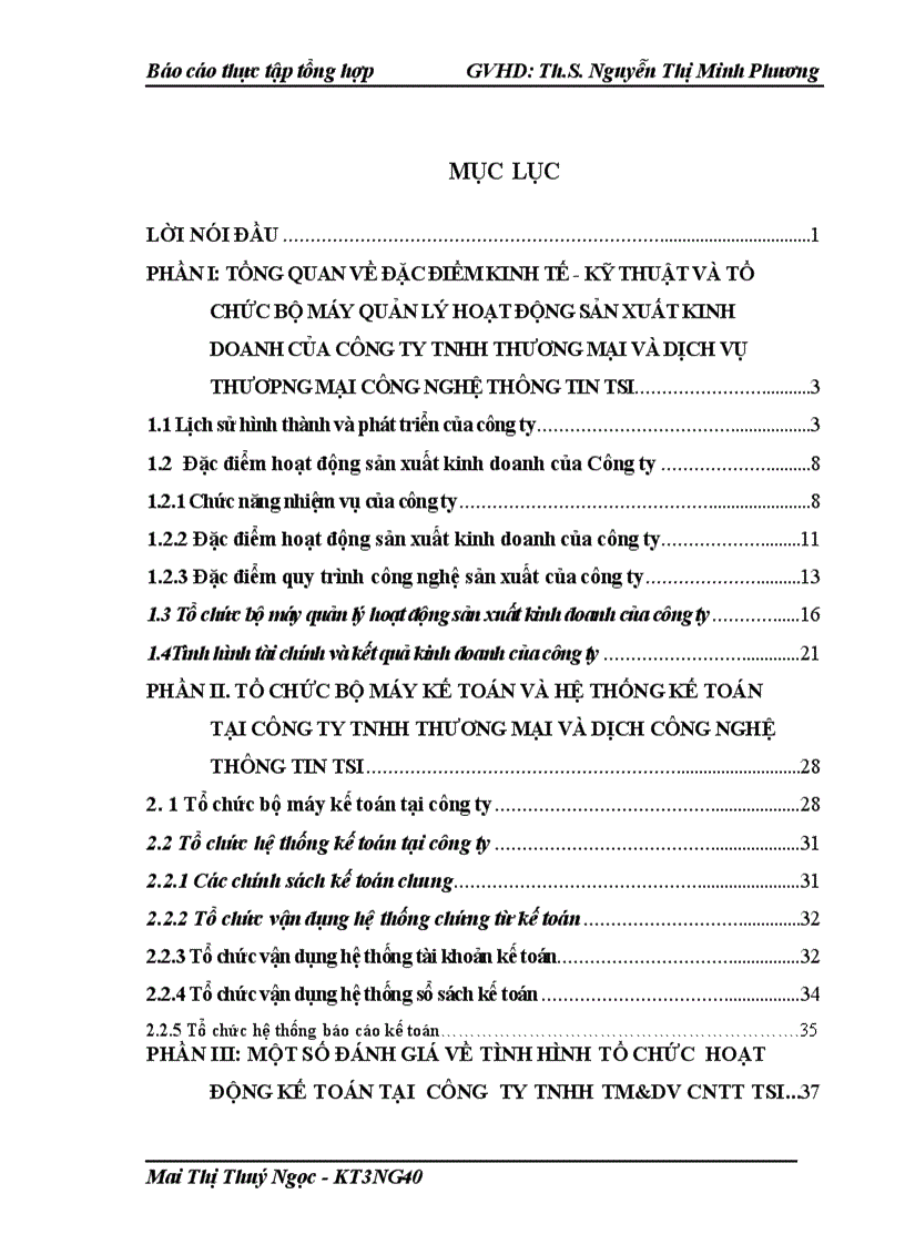 Tổ chức bộ máy kế toán và hệ thống kế toán tại công ty tnhh thương mại và dịch công nghệ thông tin tsi