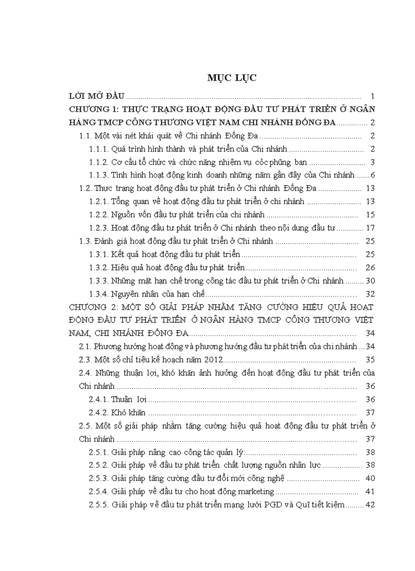 Giải pháp nhằm tăng cường hiệu quả hoạt động đầu tư phát triển ở ngân hàng tmcp công thương việt nam chi nhánh đống đa