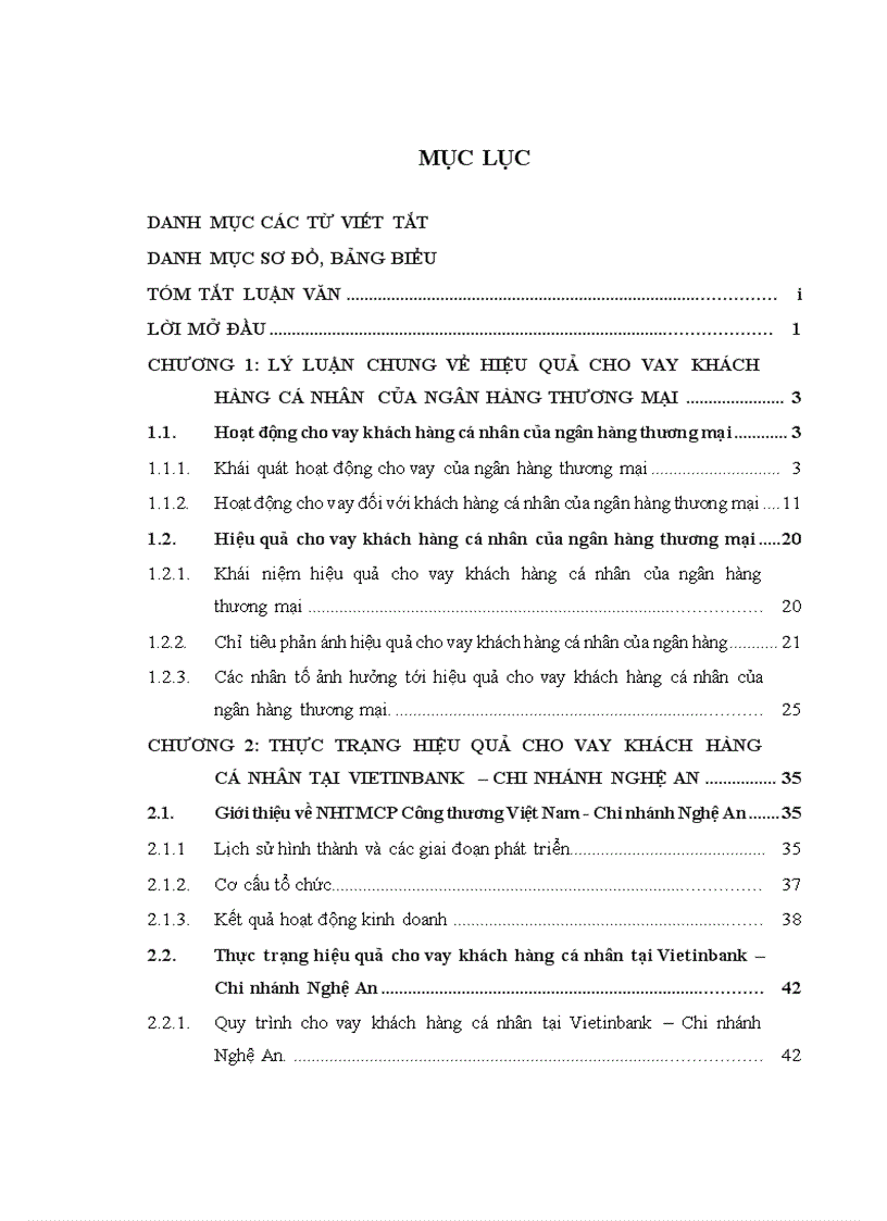 Thực trạng hiệu quả cho vay khách hàng cá nhân tại vietinbank chi nhánh nghệ an