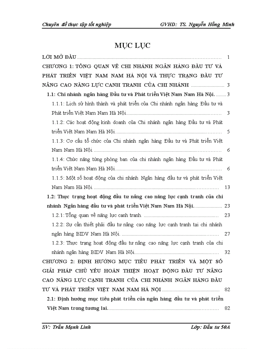 Hoàn thiện hoạt động đầu tư nâng cao năng lực cạnh tranh của chi nhánh ngân hàng đầu tư và phát triển việt nam nam hà nội