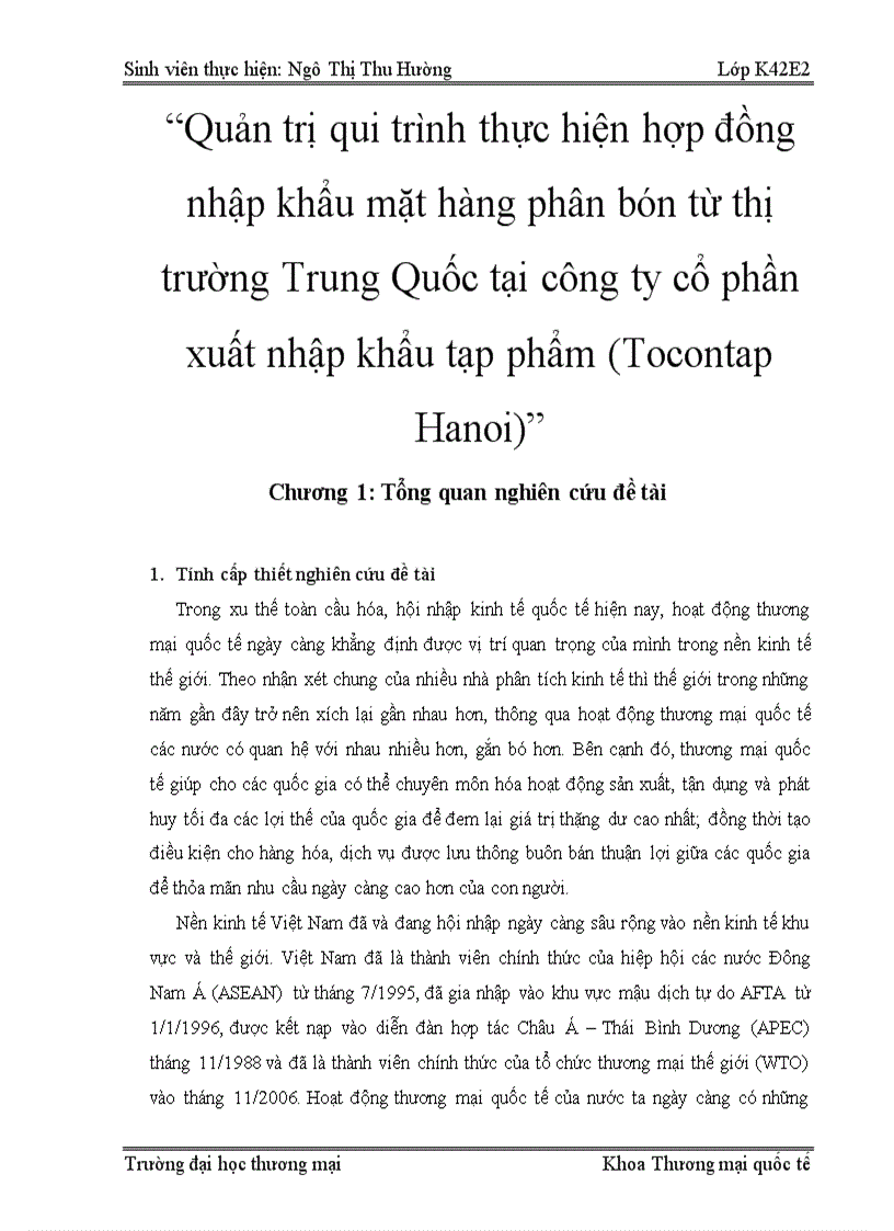 Quản trị qui trình thực hiện hợp đồng nhập khẩu mặt hàng phân bón từ thị trường Trung Quốc tại công ty cổ phần xuất nhập khẩu tạp phẩm Tocontap Hanoi 1