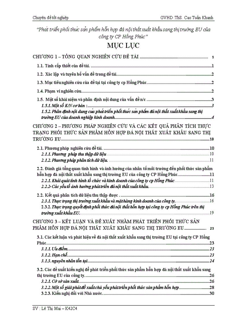 Phát triển phối thức sản phẩm hỗn hợp đá nội thất xuất khẩu sang thị trường EU của công ty CP Hồng Phúc 3