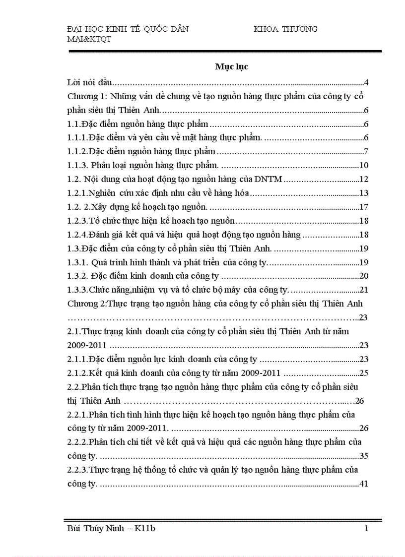 Tạo nguồn hàng thực phẩm của công ty cổ phần siêu thị Thiên Anh