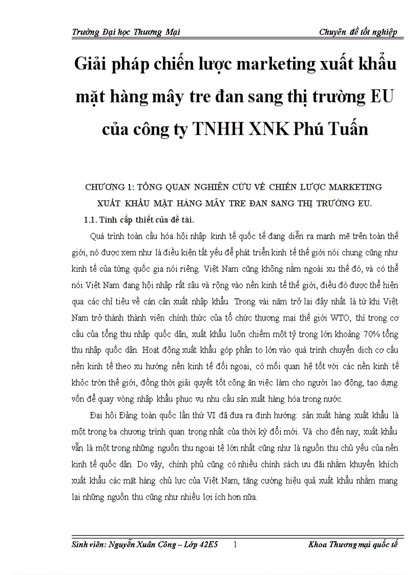 Giải pháp chiến lược marketing xuất khẩu mặt hàng mây tre đan sang thị trường EU của công ty TNHH XNK Phú Tuấn 1
