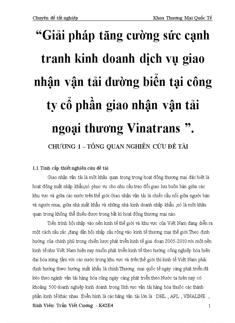 Giải pháp tăng cường sức cạnh tranh kinh doanh dịch vụ giao nhận vận tải đường biển tại công ty cổ phần giao nhận vận tải ngoại thương Vinatrans