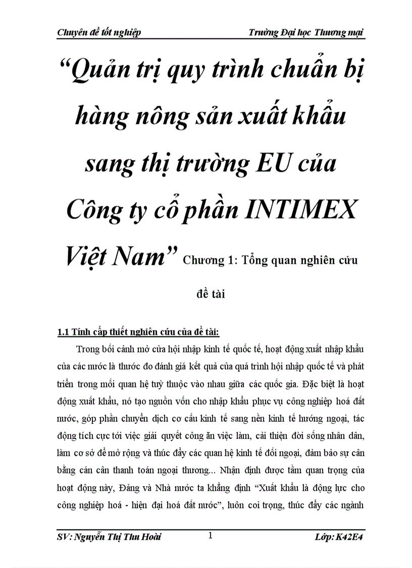 Quản trị quy trình chuẩn bị hàng nông sản xuất khẩu sang thị trường EU của Công ty cổ phần INTIMEX Việt Nam 5