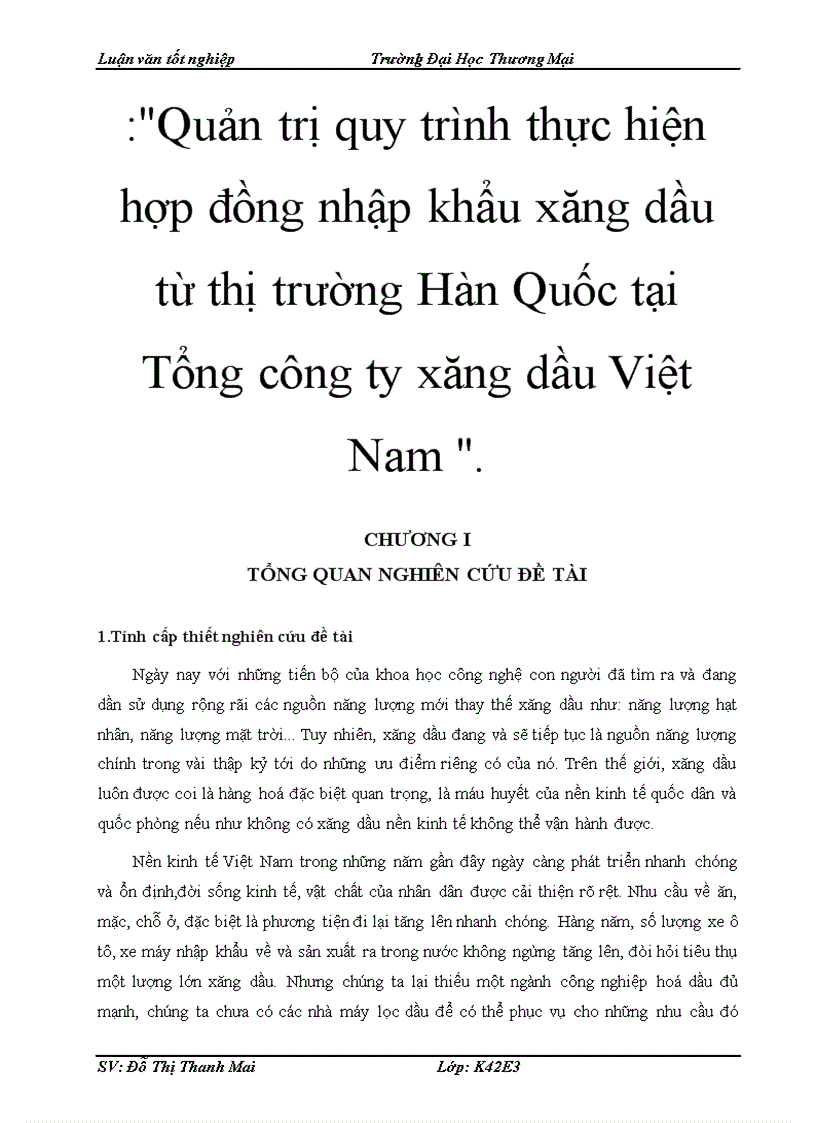 Quản trị quy trình thực hiện hợp đồng nhập khẩu xăng dầu từ thị trường Hàn Quốc tại Tổng công ty xăng dầu Việt Nam