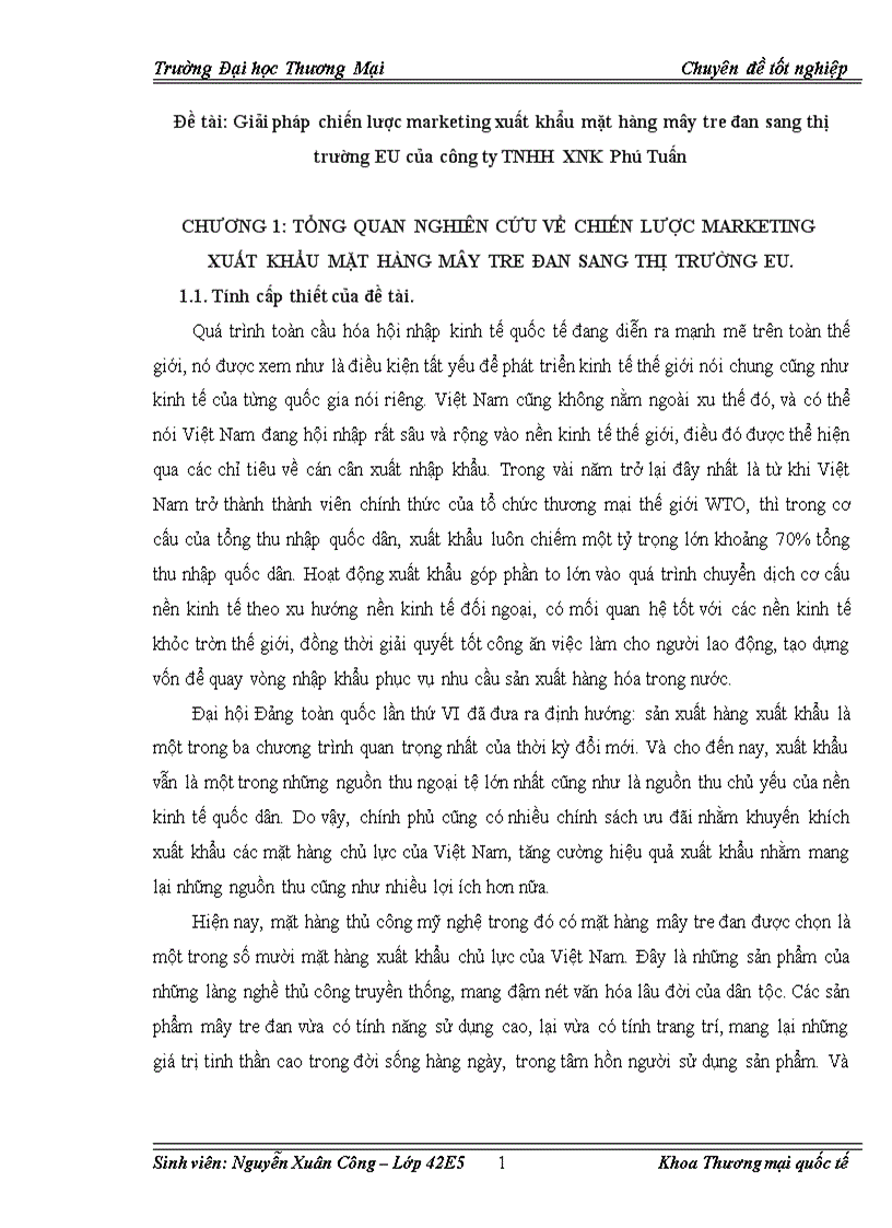 Giải pháp chiến lược marketing xuất khẩu mặt hàng mây tre đan sang thị trường EU của công ty TNHH XNK Phú Tuấn