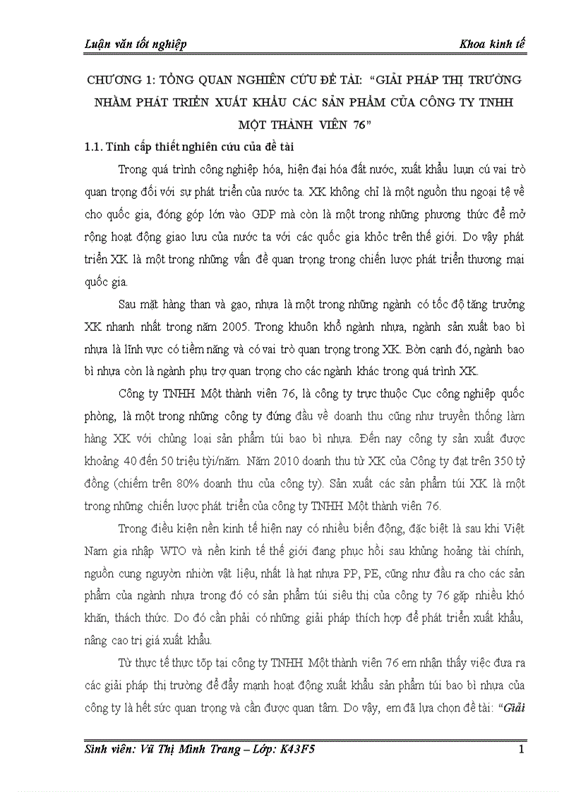 Giải pháp thị trường nhằm phát triển xuất khẩu các sản phẩm của công ty tnhh một thành viên 76