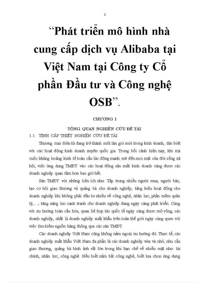 Phát triển mô hình nhà cung cấp dịch vụ Alibaba tại Việt Nam tại Công ty Cổ phần Đầu tư và Công nghệ OSB 3