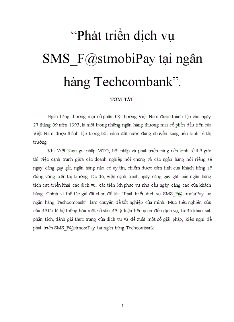 Phát triển dịch vụ SMS F stmobiPay tại ngân hàng Techcombank 1