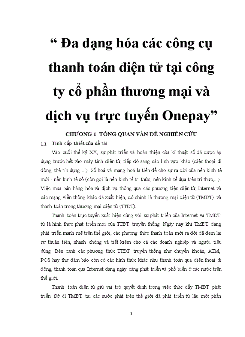 Đa dạng hóa các công cụ thanh toán điện tử tại công ty cổ phần thương mại và dịch vụ trực tuyến Onepay